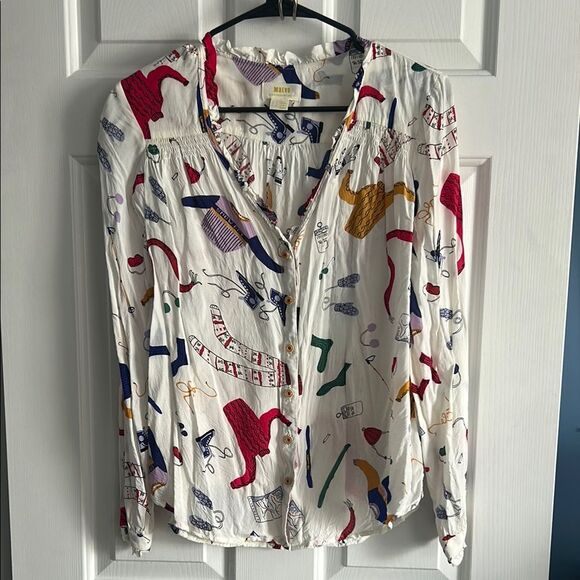 Anthropologie Maeve Snow Day Novelty Print Blouse Top Size 8 - Picture 2 of 7